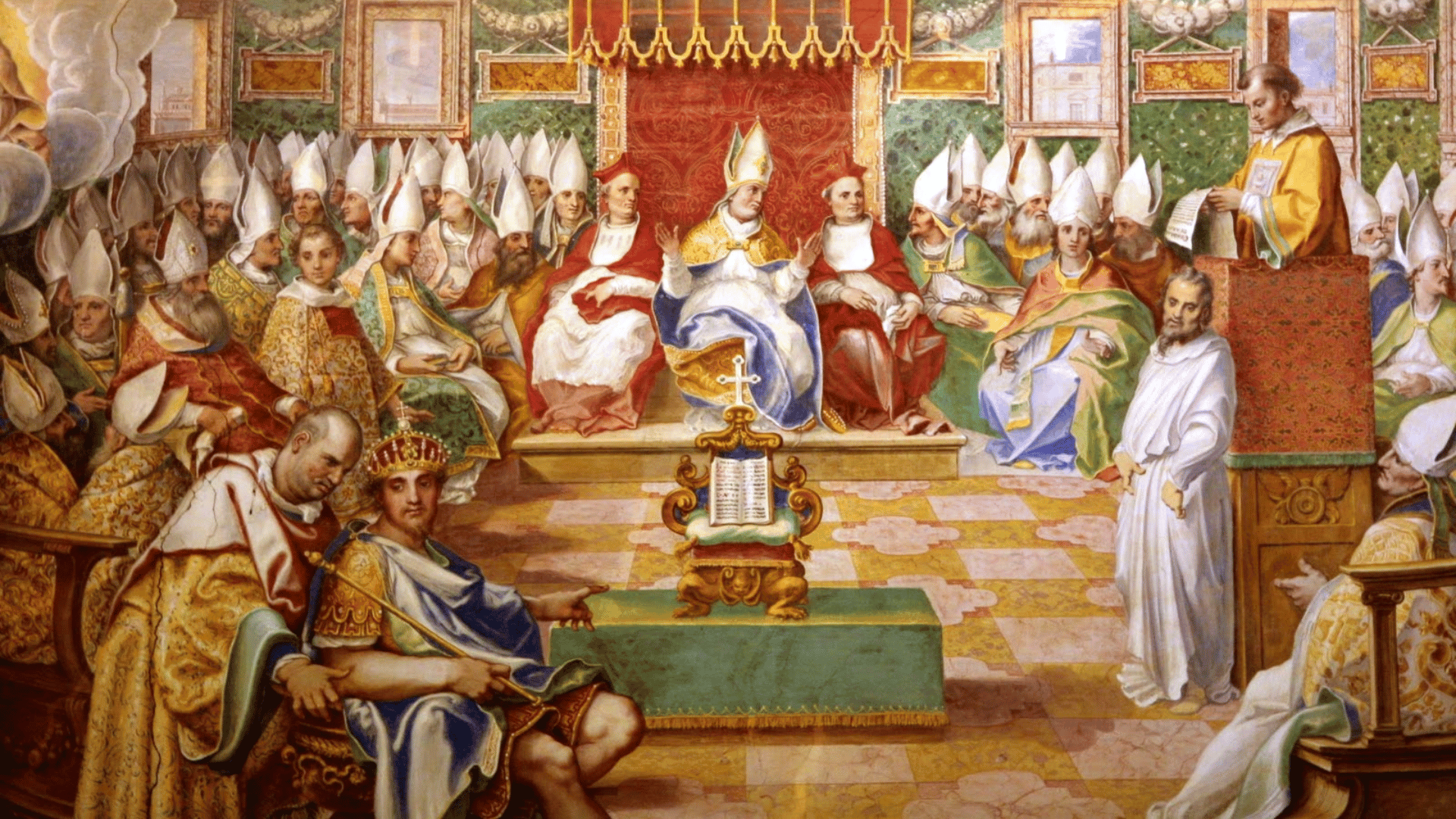 Afresco representando o Concílio de Niceia presente na Capela Sistina Afresco representando o Concílio de Niceia presente na Capela Sistina