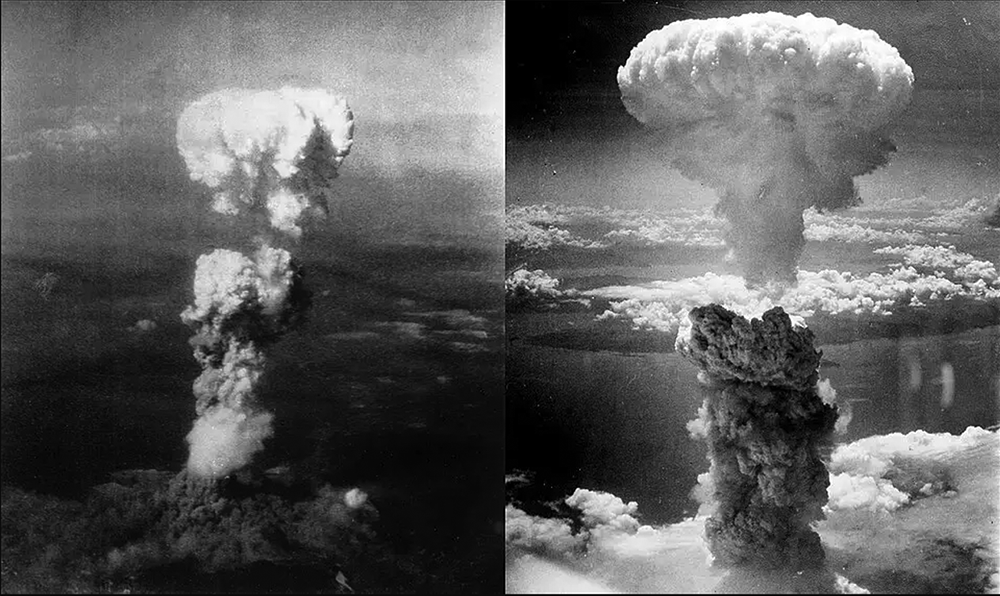 Hiroshima (esquerda) e Nagasaki, após o lançamento das bombas nucleares em 1945| Reprodução/Wikipedia