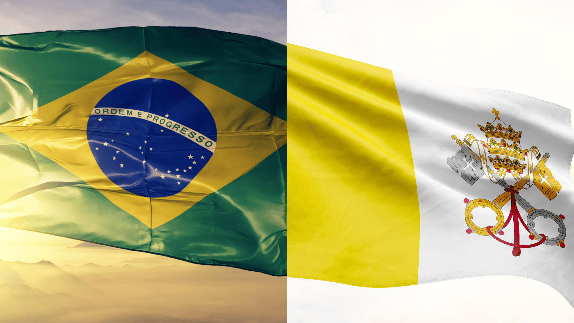 Bandeiras do Brasil e da Santa Sé/ Fotos: Canva Bandeiras do Brasil e da Santa Sé/ Fotos: Canva