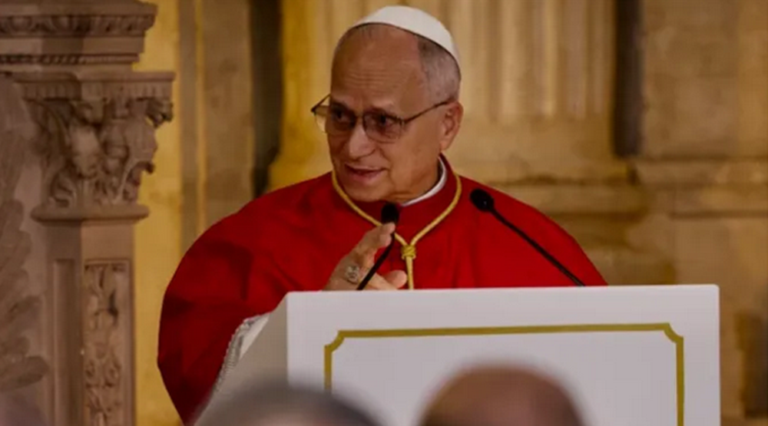 Papa Leão XIV durante seu discurso no Palácio Real. | Crédito: Daniel Ibáñez/EWTN News.